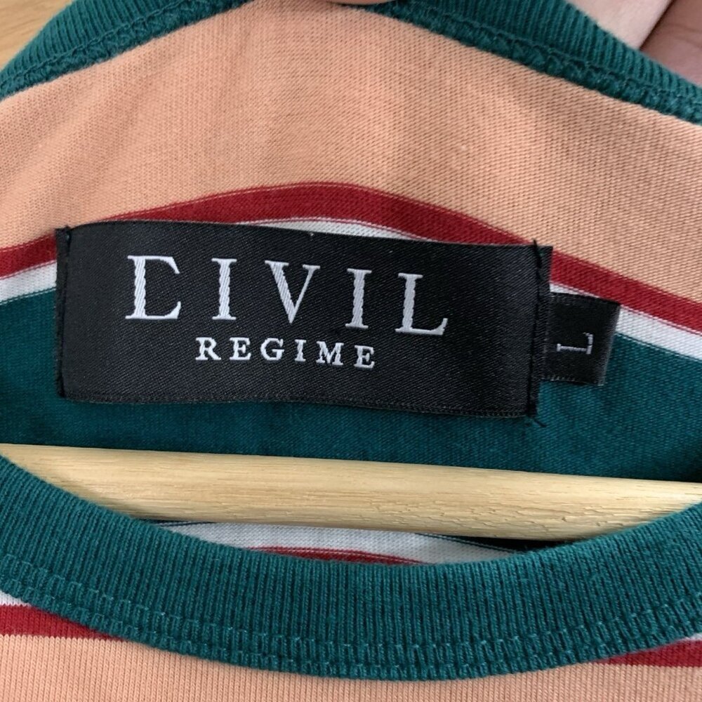 Civil Regime Shirt Mens Large Long Sleeve Crew Neck Pullover Striped Cotton Tee - Picture 5 of 8
